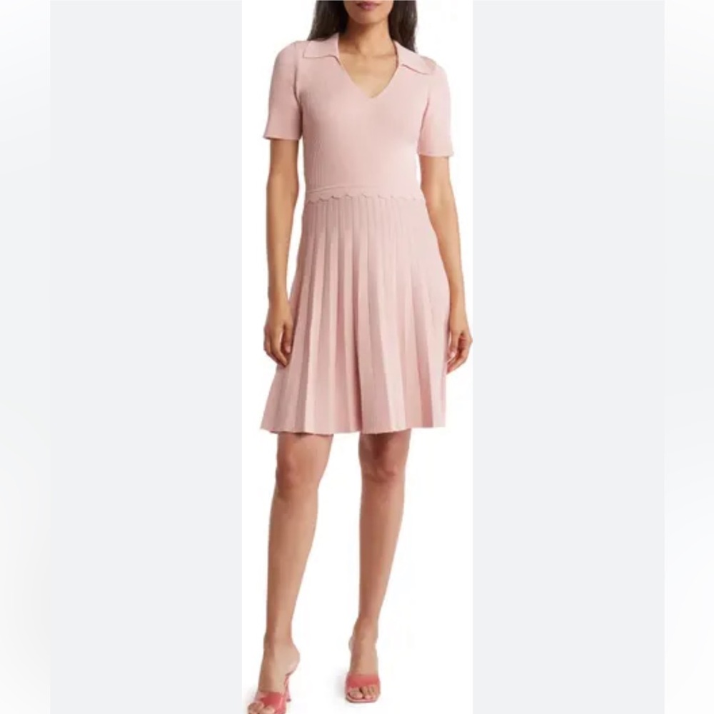 NEW Eliza J Johnny Collar Short Sleeve Fit & Flare Dress